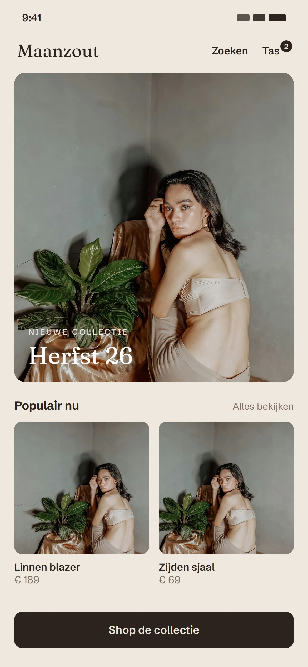 Voorbeeldontwerp: webshop voor mode op een telefoon