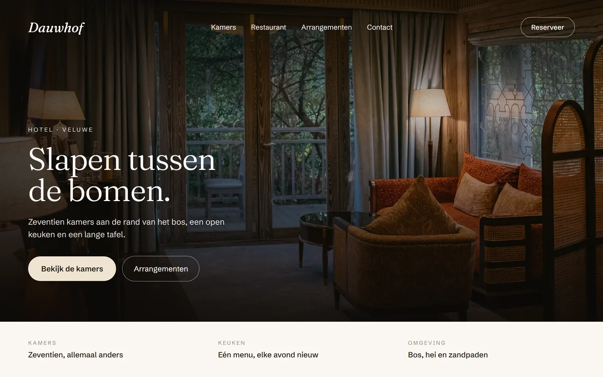 Voorbeeldontwerp: website van een hotel in een browservenster
